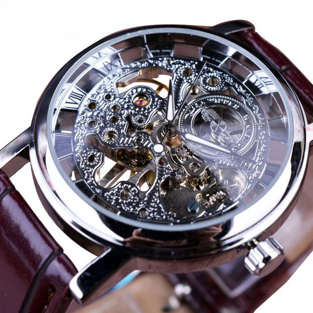 Men Luxury Transparent Mechanical Hand-winding Wrist Watch