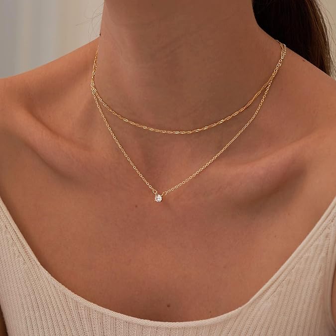 Diamond Necklaces for Women, Dainty 14k Gold/Sterling Silver Choker Necklace Simple Gold Plated CZ Jewelry Necklaces for Women Trendy Gifts